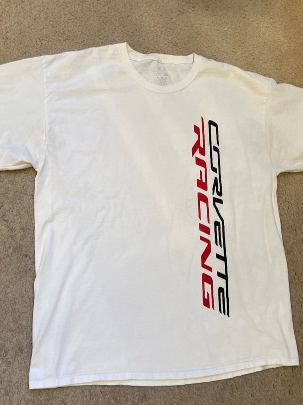 Car Enthusiast White Corvette Racing Graphic Tee Shirt XL Streetwear Block Text